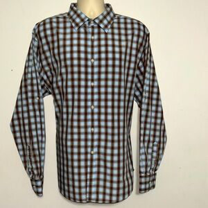 Men’s Joseph Abboud Tan w/light blue Long Sleeve Dress Shirt, Size XXL